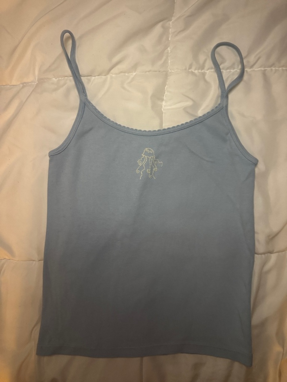 Brandy Melville Light Blue Embroidered Spaghetti Strap Cami